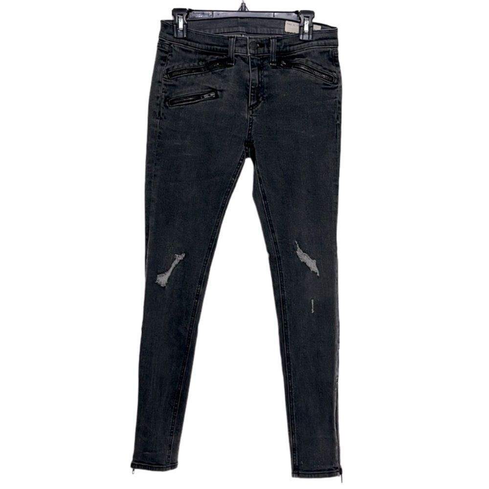 Rag & Bone Black Thorne Distressed High Rise Ankle Zip Skinny Jeans Size 29